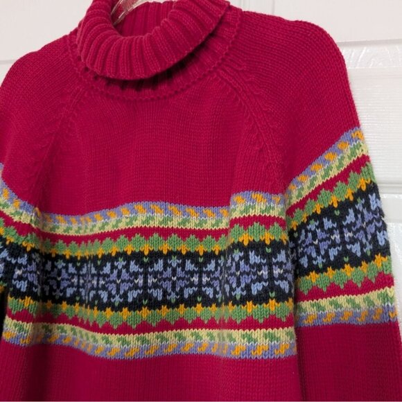 Hanna Andersson Floral Turtleneck Sweater Womens Size Medium Pink Fair Isle - Picture 2 of 8